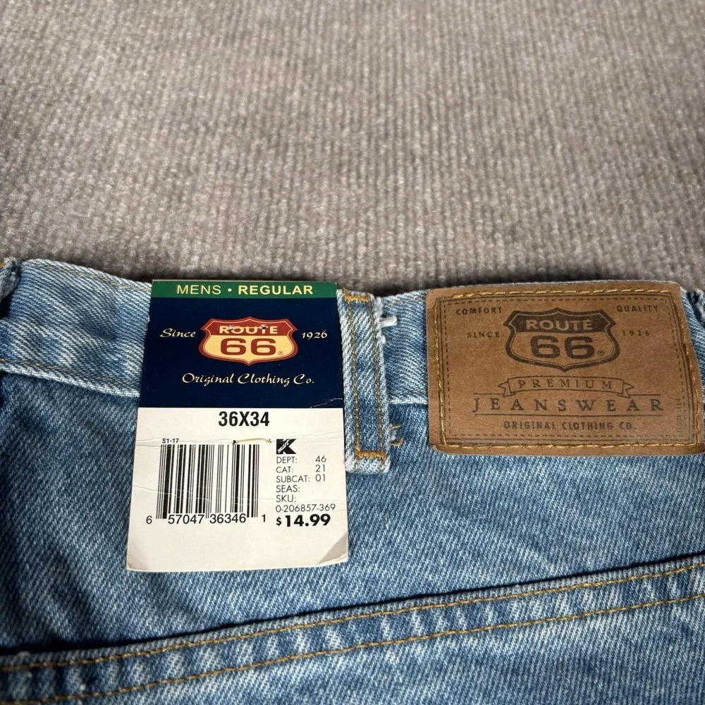 Vintage Route 66 Jeans Mens 34x34 (Tag 36x34) Regular Straight‎ Blue Denim NWT